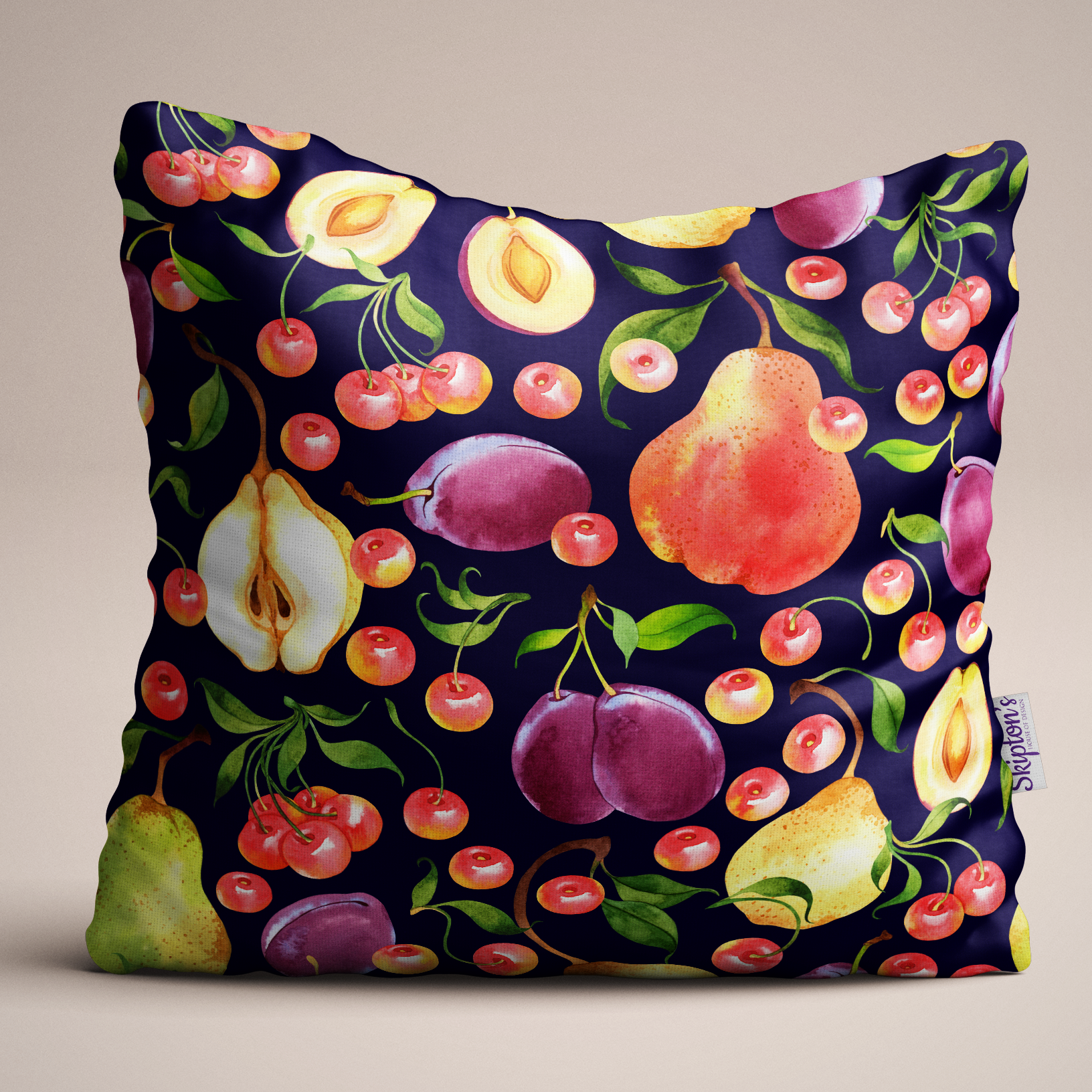 Plum and Pear design Luxury Linen Cushion