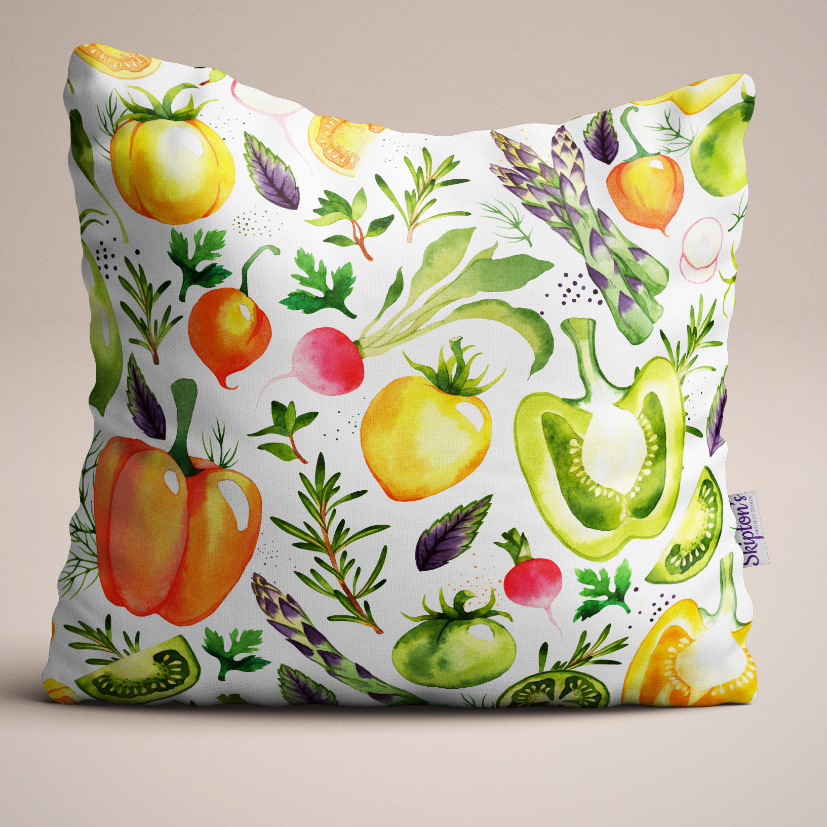 Luxury Linen cushion with Asparagus and Pepper design