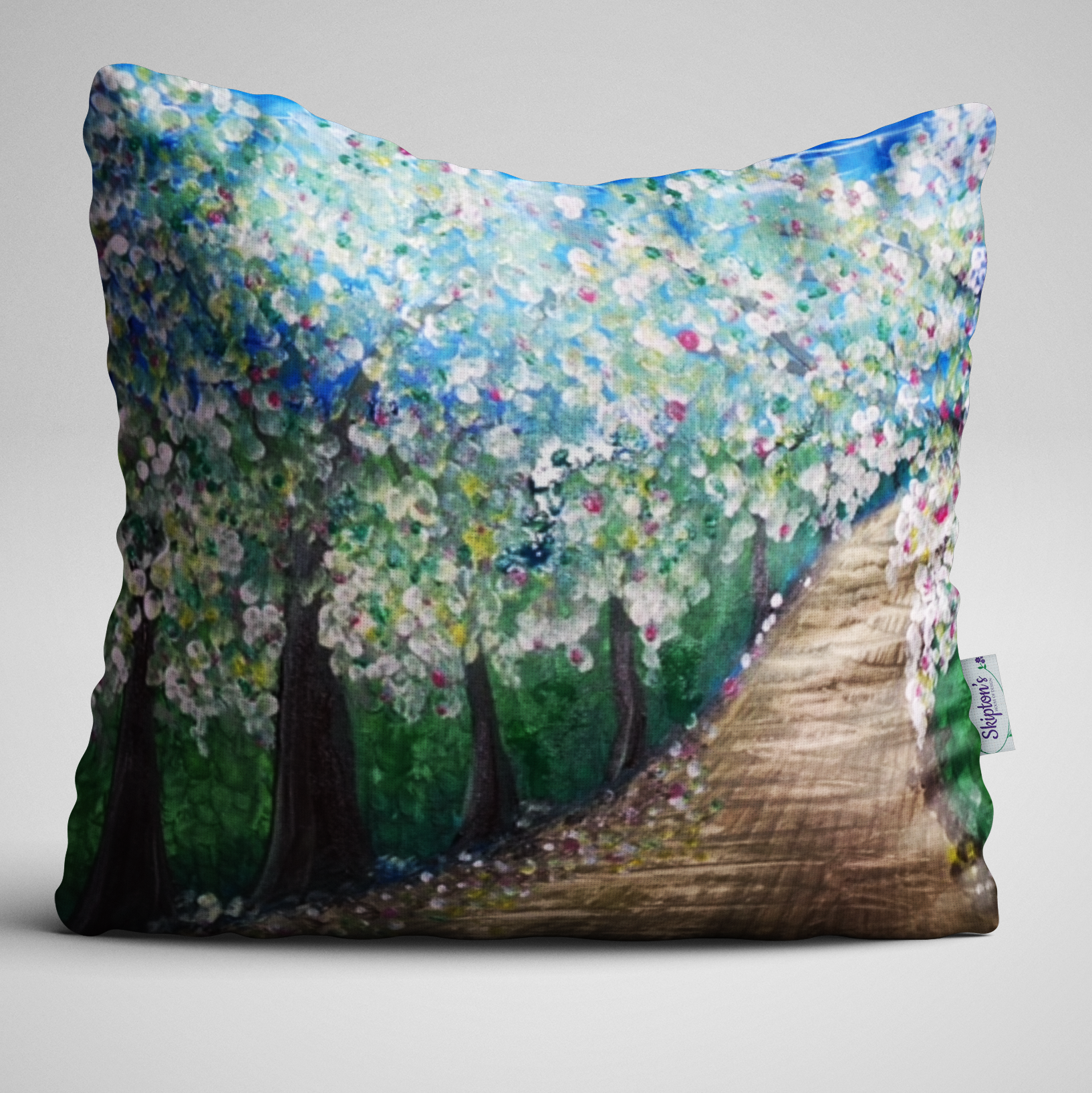Luxury Designer Velvet Cushion with Blossom Tree Lane design