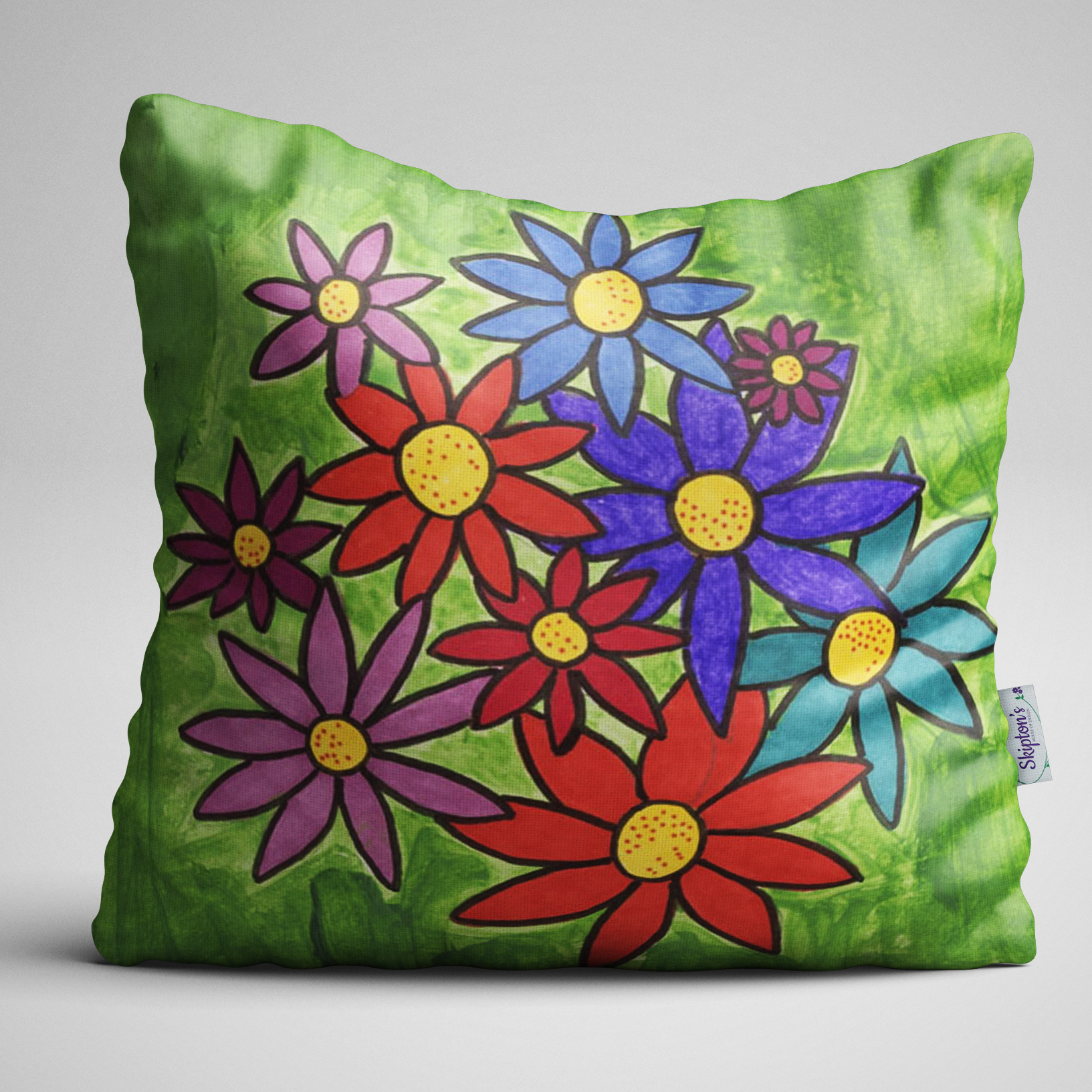 Very colourful daisy designed luxury velvet cushion