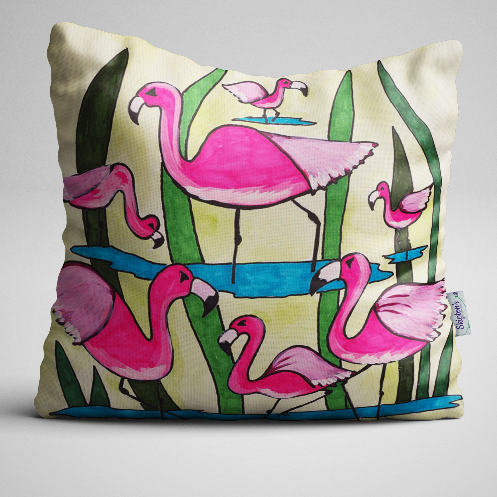 Pink Flamingos on a luxury velvet cushion