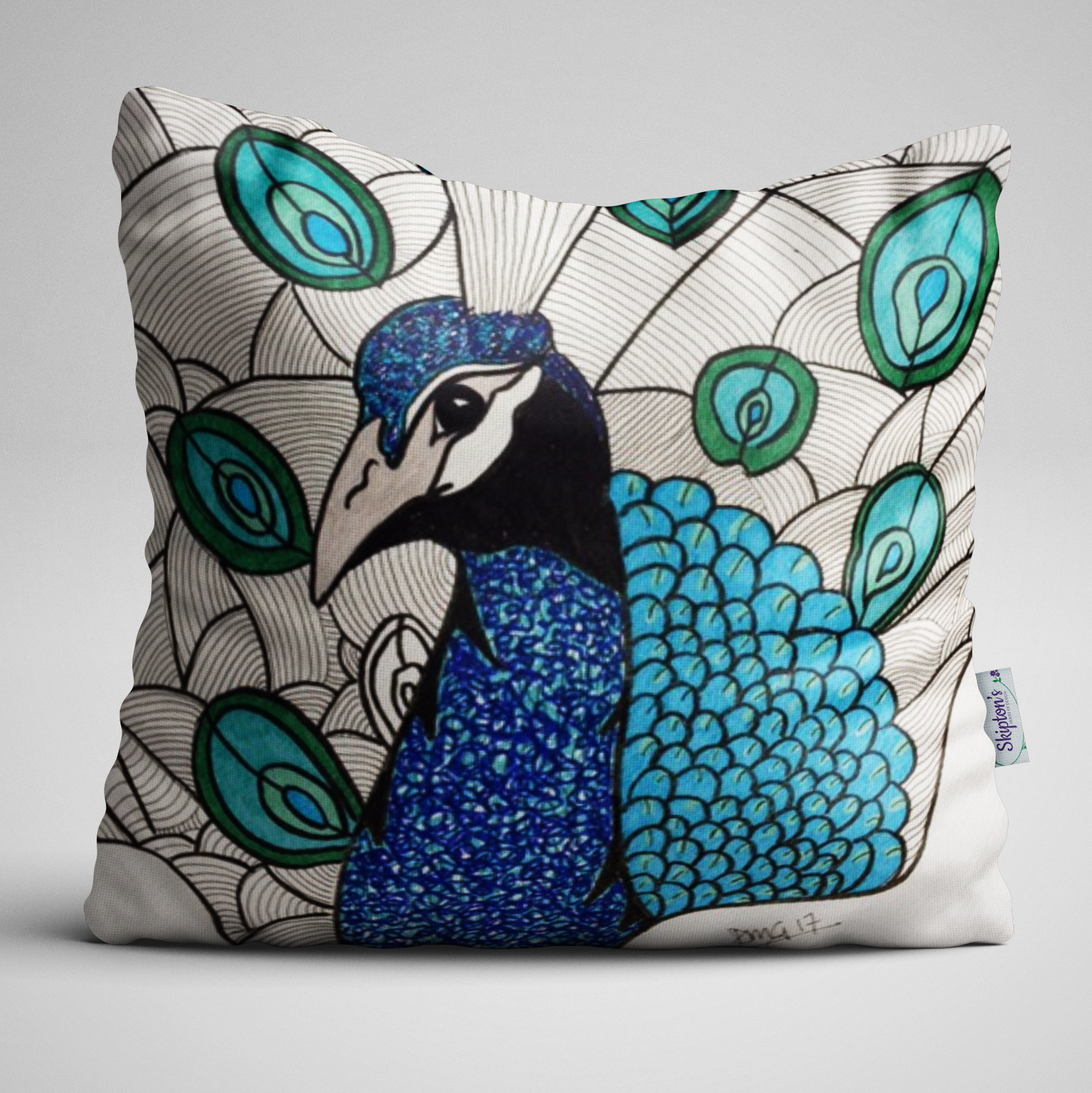 Bold Peacock design on luxury velvet cushion