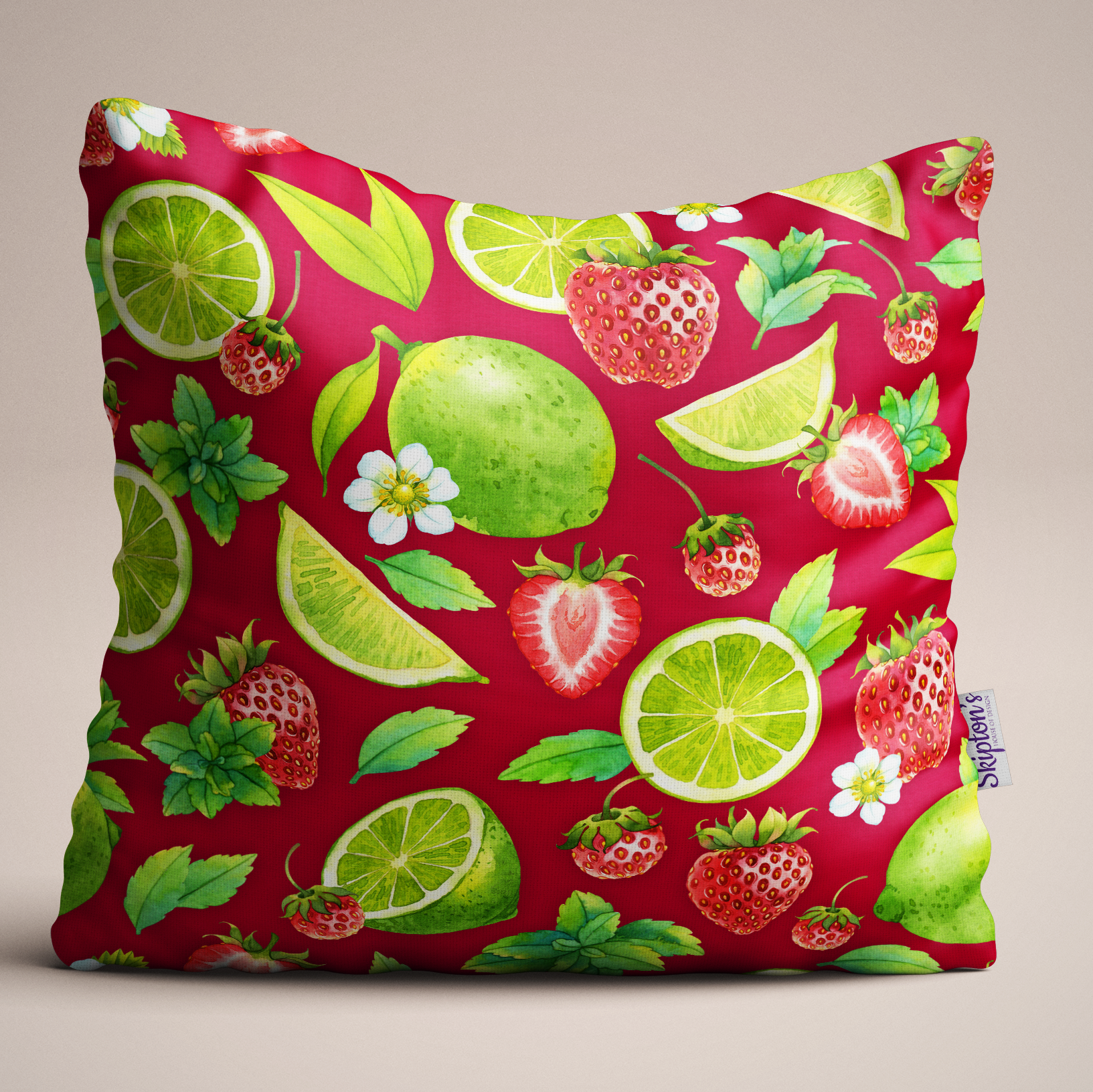 Strawberry and Lime design Luxury Linen Cushion