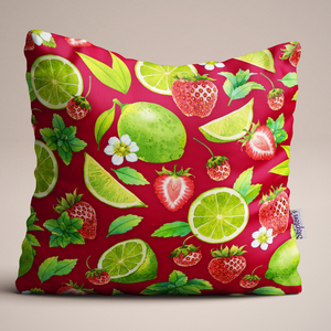 Strawberry and Lime Luxury Linen Cushion design
