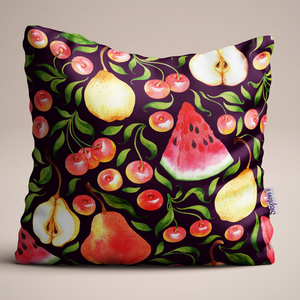 Watermelon and Cherry design Luxury Linen Cushion